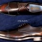 PRADA SHOES $990 DARK BROWN TOE EMBROIDER STITCH ORNAMENTED DERBY 9.5 42.5 NEW