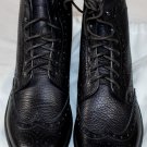 SANTONI SHOES $695 BLACK GRAINED LEATHER WINGTIP LUG SOLE LACED BOOTS 7 40e NEW
