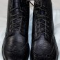 SANTONI SHOES $695 BLACK GRAINED LEATHER WINGTIP LUG SOLE LACED BOOTS 7 40e NEW