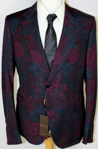 GUCCI JACKET $3390 EGGPLANT 100%WOOL FLORAL PRINT 2BTN COUTURE BLAZER 42 54e NEW