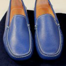 PRADA SHOES $640 BLUE SAFFIANO LEATHER LOGO ORNAMENTED VAMP DRIVER 7 4e NEW