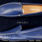 PRADA SHOES $640 BLUE SAFFIANO LEATHER LOGO ORNAMENTED VAMP DRIVER 7 4e NEW