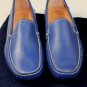 PRADA SHOES $640 BLUE SAFFIANO LEATHER LOGO ORNAMENTED VAMP DRIVER 7 4e NEW