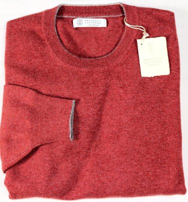 BRUNELLO CUCINELLI SWEATER $975 BRICK RED 100%CASHMERE CREWNECK JUMPER M 50e NEW
