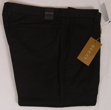 GUCCI PANTS $650 MIDNIGHT BROWN LOGO ORNAMENTED LOOP FIT LEG SLACKS 34 50e NEW