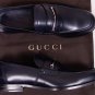GUCCI SHOES $695 DARK BLUE LOGO LINK ORNAMENTED VAMP LOAFER 10.5 43.5e NEW
