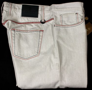 GUCCI JEANS $580 DUST BLUE LOGO CHARM ORNAMENTED CONTRAST DENIM 38/35 54e NEW