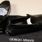 GIORGIO ARMANI SHOES $525 BLACK PINHOLE PERFORATED LOGO HEEL DRIVERS 10 43e NEW