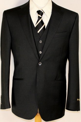 CORNELIANI SUIT $2495 BLACK WOOL/MOHAIR 2-BTN VESTED ACTUEL 3PC SUIT 40R 50e NEW