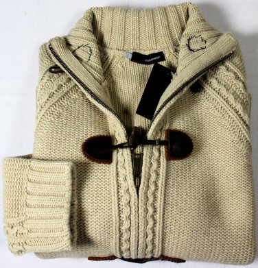 DSQUARED2 SWEATER $960 CAMEL BROWN TOGGLE/ZIP WOOL/NYLON CARDIGAN LG 52e NEW