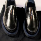 ZZEGNA SHOES $620 BLACK PENNY VAMP NAVY/GRAY BANDED LIFT SOLE LOAFERS 10 43e NEW