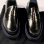 ZZEGNA SHOES $620 BLACK PENNY VAMP NAVY/GRAY BANDED LIFT SOLE LOAFERS 10 43e NEW