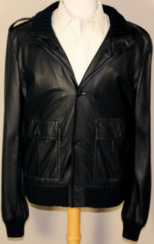 GUCCI JACKET $3580 BLACK PERFORATED LEATHER 7-BTN BOMBER JACKET 44 56e NEW