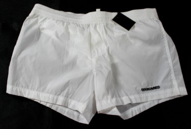 DSQUARED2 SWIM TRUNKS $365 WHITE LOGO ORNAMENTED SWIMSUIT BEACHWEAR SM 48e NEW