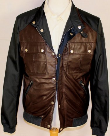 GUCCI JACKET $2650 BLUE/BROWN NYLON/LEATHER CONTRAST MOTO JACKET MED 40 50 NEW
