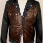 GUCCI JACKET $2650 BLUE/BROWN NYLON/LEATHER CONTRAST MOTO JACKET MED 40 50 NEW