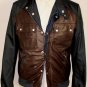 GUCCI JACKET $2650 BLUE/BROWN NYLON/LEATHER CONTRAST MOTO JACKET MED 40 50 NEW