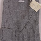 BRUNELLO CUCINELLI SWEATER GRAY 100%CASHMERE CABLE KNIT 5-BTN V-NECK LARGE 8 NEW