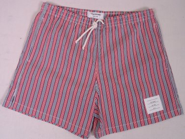 THOM BROWNE SWIMSUIT $295 RED/WHITE/BLUE STRIPE LOGO BEACHWEAR TRUNKS 34 L 3 NEW