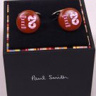 PAUL SMITH CUFF LINKS $180 BROWN/PINK CERAMIC CANDY STRIPED  21 LOGO LINKS NEW