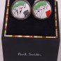 PAUL SMITH CUFF LINKS $180 BROWN/PINK CERAMIC CANDY STRIPED  21 LOGO LINKS NEW