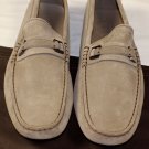 TOD'S SHOES $545 TAUPE SUEDE LOGO ORNAMENTED VAMP PEBBLE SOLE DRIVER 10 43e NEW