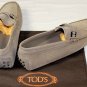 TOD'S SHOES $545 TAUPE SUEDE LOGO ORNAMENTED VAMP PEBBLE SOLE DRIVER 10 43e NEW