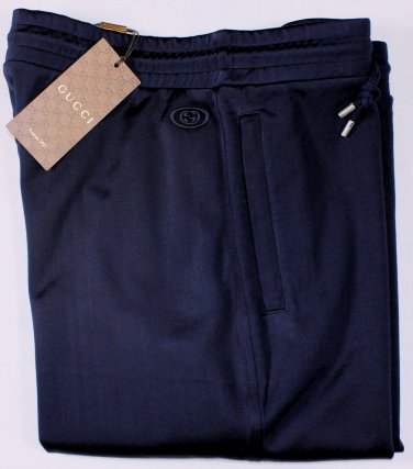 GUCCI PANTS $565 NAVY LOGO EMBRIODERED BACK HIP ACTIVE TROUSER XXXL 42 58e NEW