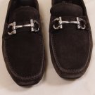 SALVATORE FERRAGAMO SHOES BROWN SUEDE LOGO GANCIO ORNAMENT DRIVER 5 EEE 38e NEW