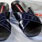 PRADA SHOES $495 BLUE CROC EMBOSSED CROSS STRAP LOGO ORNAMENTED SANDAL 9 42e NEW