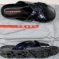 PRADA SHOES $495 BLUE CROC EMBOSSED CROSS STRAP LOGO ORNAMENTED SANDAL 9 42e NEW
