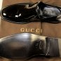 GUCCI SHOES $645 BLACK PATENT SIDE NOTCH GORED VENICE FORMAL LOAFER 8 41e NEW