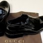 GUCCI SHOES $645 BLACK PATENT SIDE NOTCH GORED VENICE FORMAL LOAFER 8 41e NEW