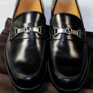 GUCCI SHOES $680 BLACK CALFSKIN LOGO GG ORNAMENTED VAMP LOAFERS 8 41e NEW