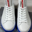 PRADA SPORT SHOES $610 WHITE/BLUE NEON WRAP SOLE HIGH TOP TRAINER 11 44 NEW