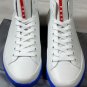 PRADA SPORT SHOES $610 WHITE/BLUE NEON WRAP SOLE HIGH TOP TRAINER 11 44 NEW