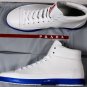 PRADA SPORT SHOES $610 WHITE/BLUE NEON WRAP SOLE HIGH TOP TRAINER 11 44 NEW