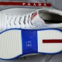 PRADA SPORT SHOES $610 WHITE/BLUE NEON WRAP SOLE HIGH TOP TRAINER 11 44 NEW