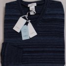 MALO SWEATER $990 NAVY STRIPED 100%CASHMERE V-NECK REVERSIBLE JUMPER Lg 52e NEW
