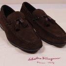 SALVATORE FERRAGAMO SHOES BROWN SUEDE ALLIGATOR TASSELED VAMP LOAFER 12 45e NEW
