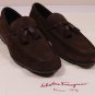 SALVATORE FERRAGAMO SHOES BROWN SUEDE ALLIGATOR TASSELED VAMP LOAFER 12 45e NEW