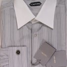 TOM FORD SHIRT $695 GRAY/WHITE STRIPED FRENCH CUFF OXFORD SHIRT 17/35 43 NEW