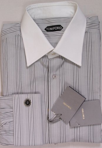 TOM FORD SHIRT $695 GRAY/WHITE STRIPED FRENCH CUFF OXFORD SHIRT 17/35 43 NEW