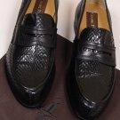 CESARE PACIOTTI SHOES $745 BLACK GLAZED LIZARD SKIN LOGO PENNY LOAFERS 7 40e NEW