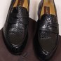 CESARE PACIOTTI SHOES $745 BLACK GLAZED LIZARD SKIN LOGO PENNY LOAFERS 7 40e NEW