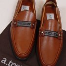 A.TESTONI SHOES $445 BROWN LOGO BANDED VAMP KID LEATHER LOAFERS 7 40e NEW