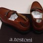 A.TESTONI SHOES $445 BROWN LOGO BANDED VAMP KID LEATHER LOAFERS 7 40e NEW