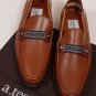 A.TESTONI SHOES $445 BROWN LOGO BANDED VAMP KID LEATHER LOAFERS 7 40e NEW