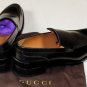 GUCCI SHOES $645 BLACK LOGO EMBOSSED TONAL STITCH LOAFERS 13.5 46.5e NEW