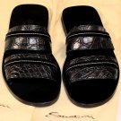 SANTONI SHOES $550 BLACK CROCODILE SKIN DUAL BAND SLIDE SANDALS 6 39e NEW